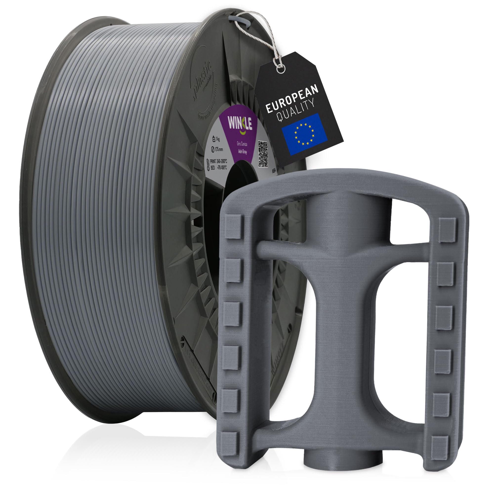 WINKLE ASA Szary Filament Do Drukarki 3D 1.75mm 250g | Kompatybilny z Większością Drukarek 3D | Dokładność Wymiarowa | Wytrzymały