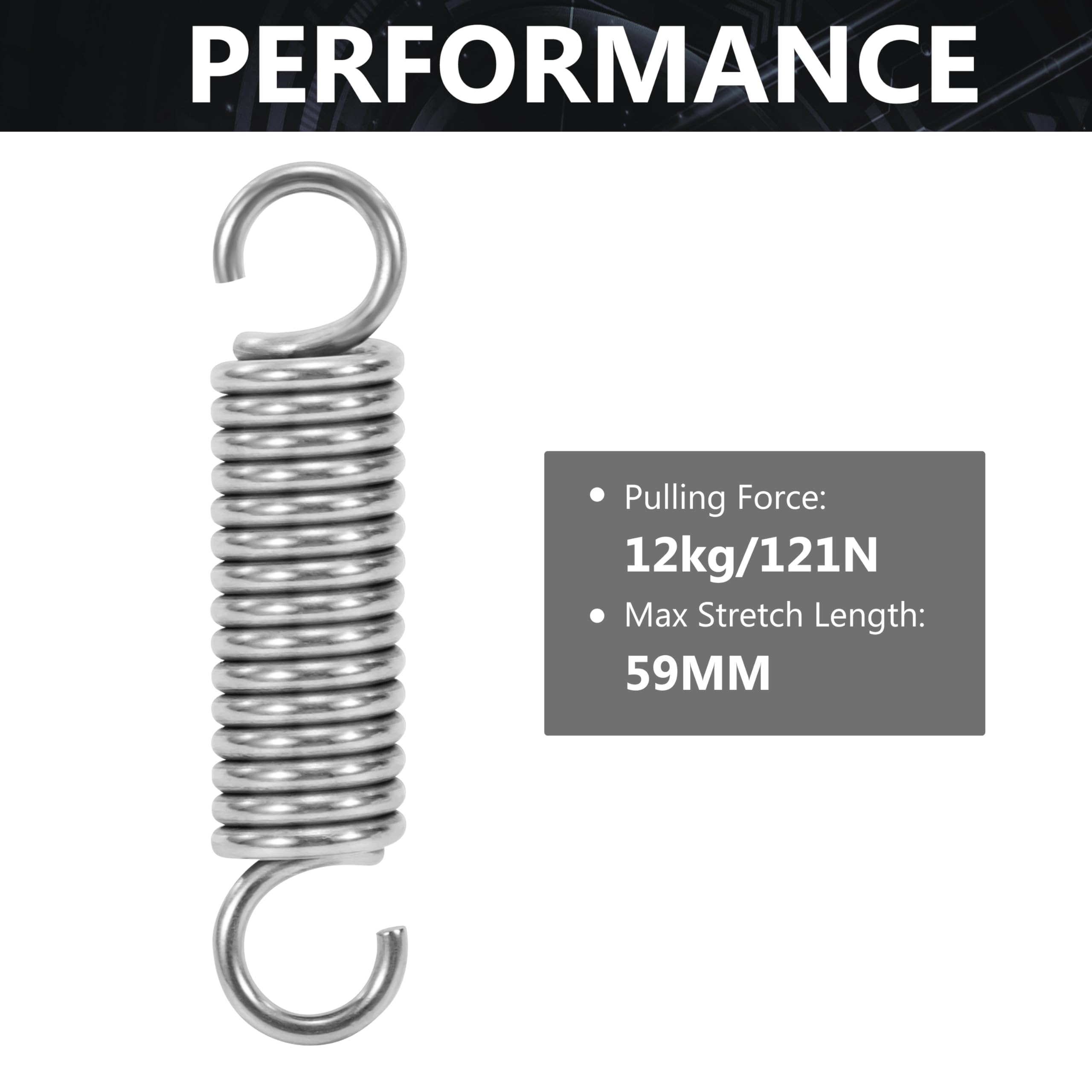Sprężyny naciągowe z hakiem stal szlachetna sprężyna naciągowa 50 mm średnica zewnętrzna 12 mm średnica drutu 2 mm maksymalna siła ciągnąca 12 kg 2 x 12 x 50 mm 2 sztuki