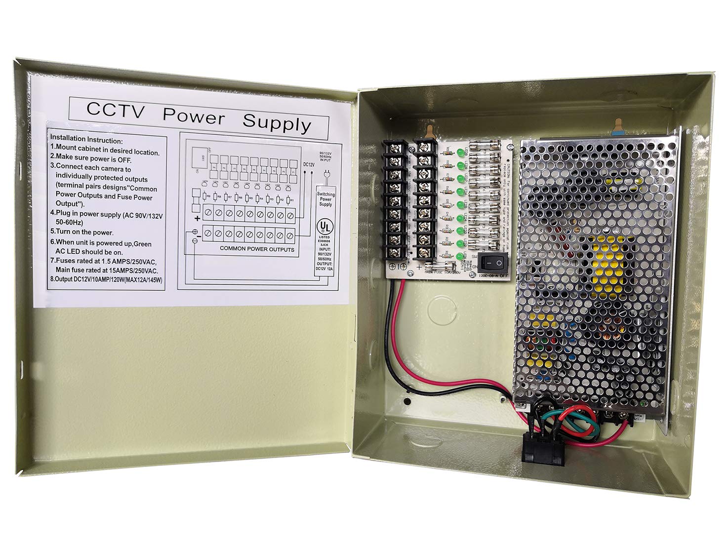 FSY CCTV Distributed Power Supply Box 9 Output 12 Amp 12V DC for Security Cameras, UL-Listed-image-43