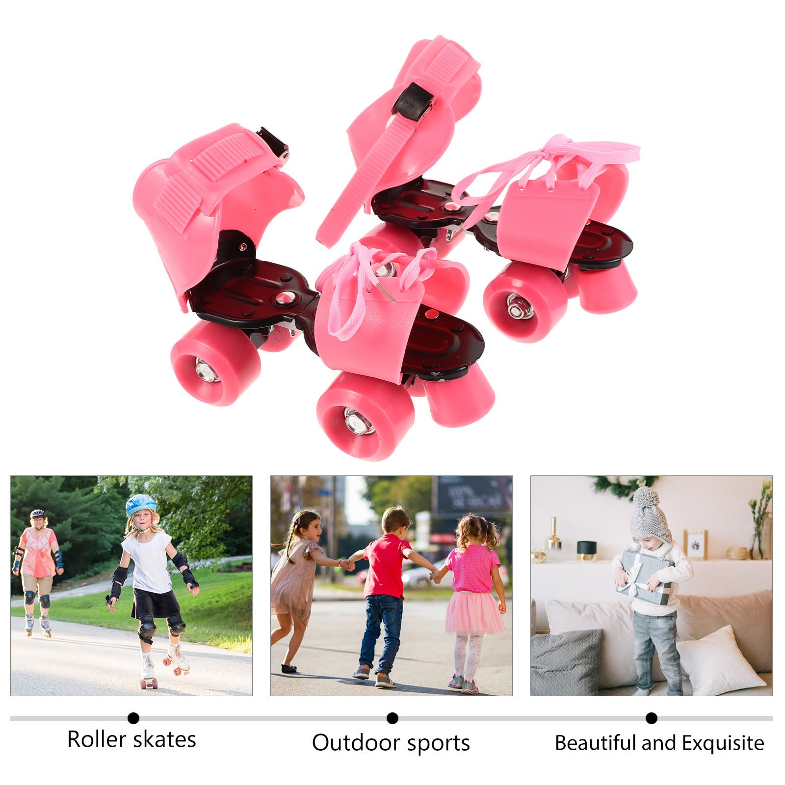 Patines Ajustables Infantiles de 4 Ruedas Rosa para Niñas