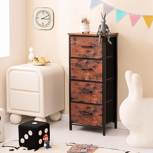 Miniatura 6 de Yoobure Cómoda con 4 cajones de almacenamiento, unidad organizadora de cajones de tela alta para dormitorio, vestidores pequeños y cómodas,