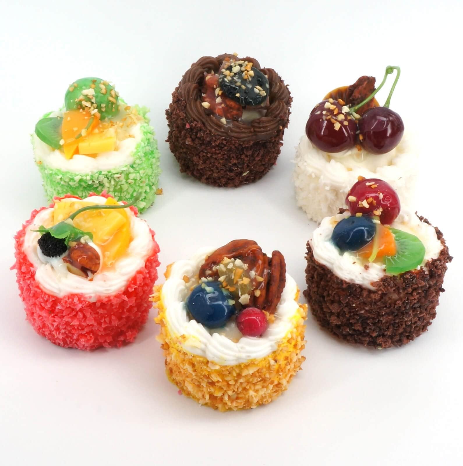 [6-Pack] Fake Sprinkle Cupcake Desserts - Artificial Cake Decor and Faux Food Replica for Kitchen and Bakery Shop Props Display (MultiColor)