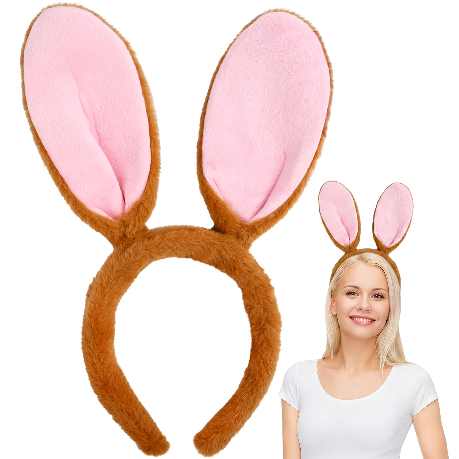 CHONGQILAO Diadema con orejas de conejo, accesorio para disfraz de conejo, diadema para adultos, orejas de conejo, diadema para Pascua, cosplay, fiesta — view 8
