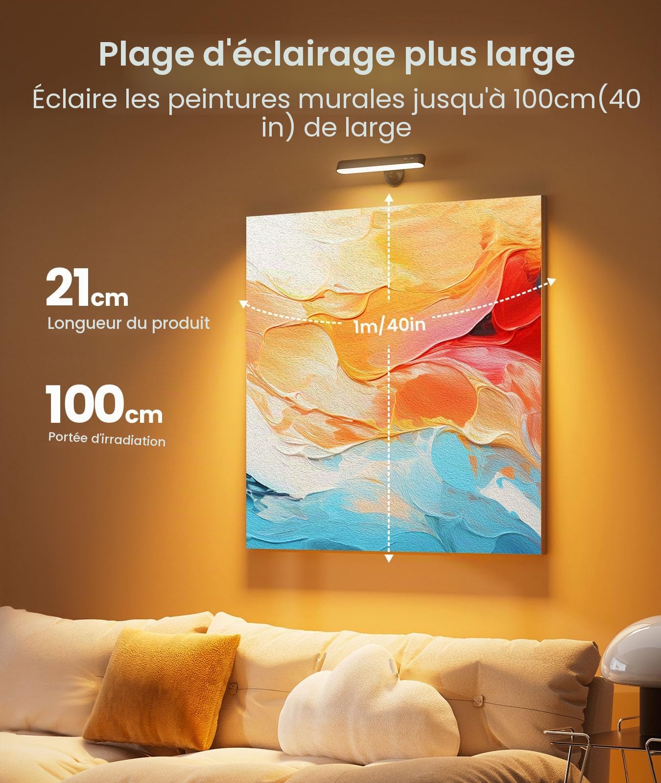 PopoIron Appliques Murales LED Rechargeables 7500mAh, Télécommande, 3 Couleurs, Lampe Murale Sans Fil, Rotative 360°, Intensité Variable, 15 Couleurs RVB