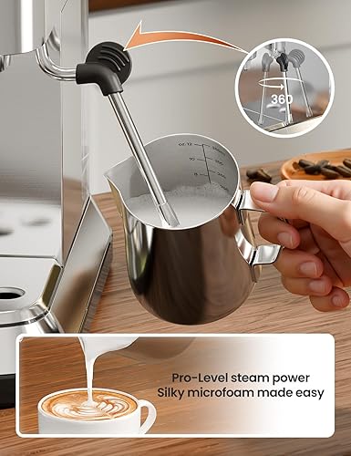 Miniatura 4 de topzee Máquina de café expreso de 20 bares, cafetera compacta con espumador de leche y función de preparación fría, tanque de agua extraíble de 52