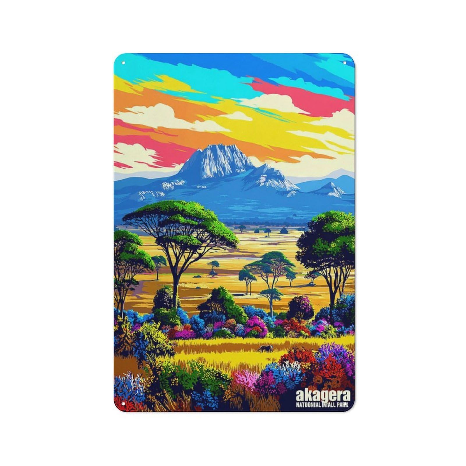 Junmoney Akagera National Park African Beauty Metal Sign 30X20cm With For Workshop Wall, Rustic Decor, Wall Decoration For Workshops And Hobby Rooms