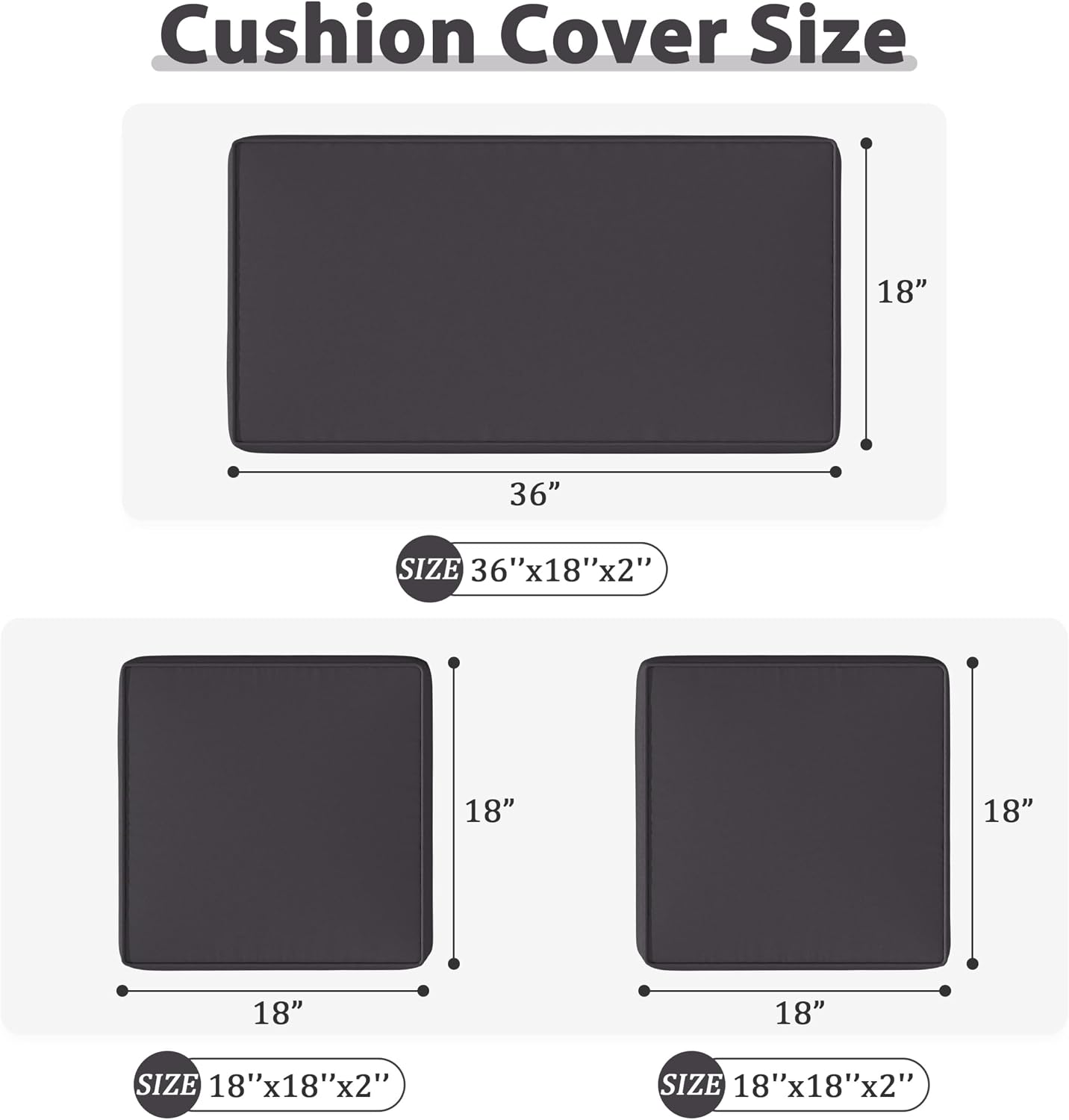 3 Pack Outdoor Patio Seat Cushions Replacement Covers Fit for 4 Pieces 4-Seater Wicker Rattan Patio Conversation Set Loveseat Chair Couch Furniture,36x18x2,18x18x2-Cover Only