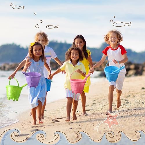 Miniatura 5 de Sosation 100 cubos de arena a granel para niños, cubos de arena de Pascua y palas para niños, cubos de playa de plástico de 5.5 pulgadas, juguetes