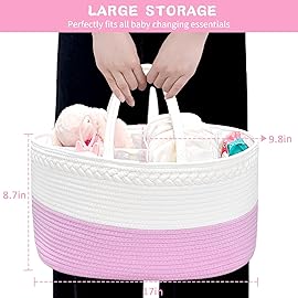 ABenkle Boho Chic Diaper Caddy Organizer, Cotton Rope Nursery Baby Basket, Changing Table Organizer for Baby Diaper Storage, Unisex