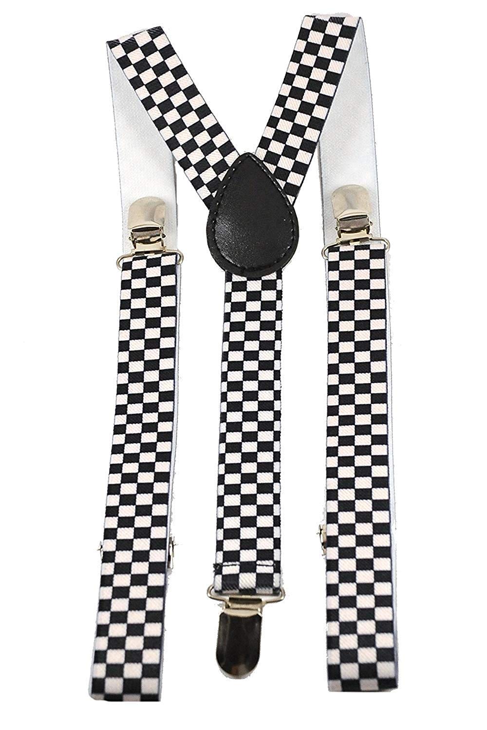Men's elasticated and adjustable Checkered Print Suspender (Black and White,Free Size)-image-41