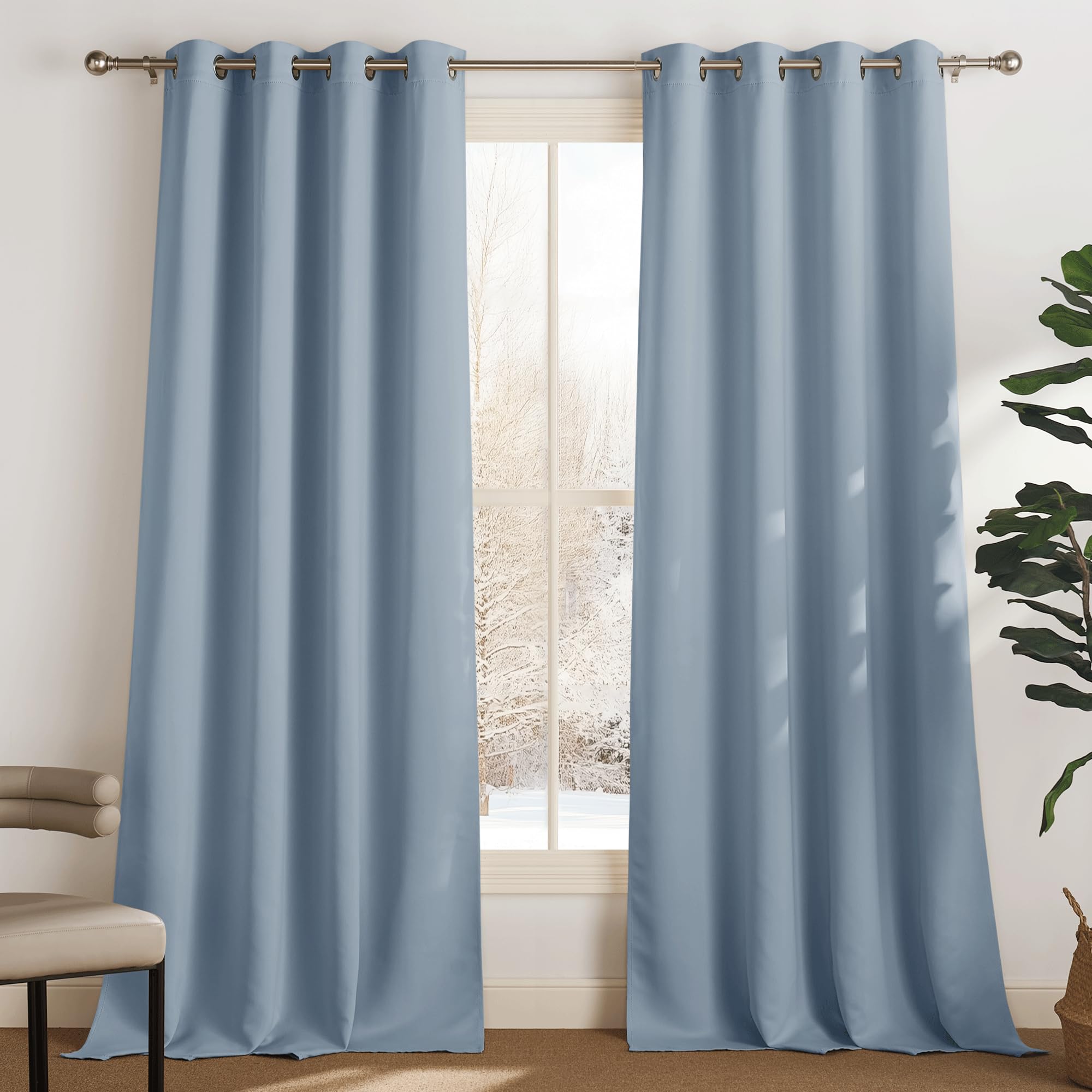 PONY DANCE Tende Termiche con Anelli per Salotto Tenda Termica Isolante Freddo e Caldo Camera da Letto Curtains Oscuranti per Interni 2 Pezzi L 140 x A 240 cm, Blu Vintage