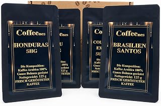 Kaffee Geschenkset 4x125g Kaffeebohnen Probierset Arabica Coffeenes | Ganze Bohnen aus Brasilien, Kolumbien, Peru und Honduras, frisch aus eigener Rösterei, Geschenk für Kaffeeliebhaber