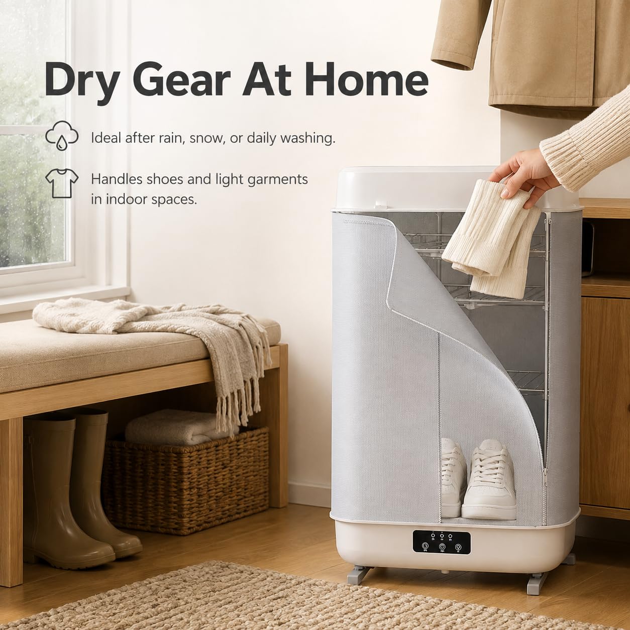 Asciugatore per scarpe pieghevole da 400W, armadietto con controllo touch