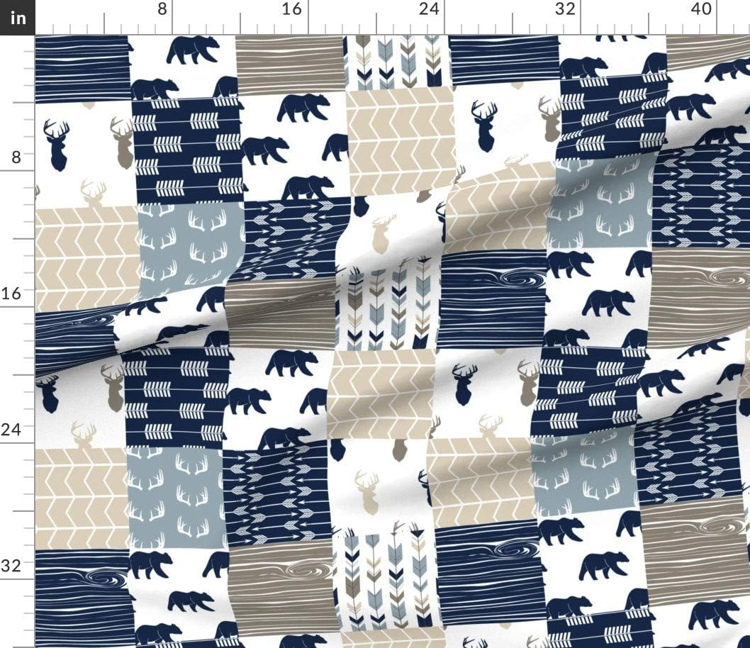 Spoonflower Fabric - Rustic Woods Patchwork Woodland Cheater Quilt Navy Bears Bear Deer Boy Printed on Cotton Poplin Fabric by The Yard - Sewing Shirting Quilting Dresses Apparel Crafts