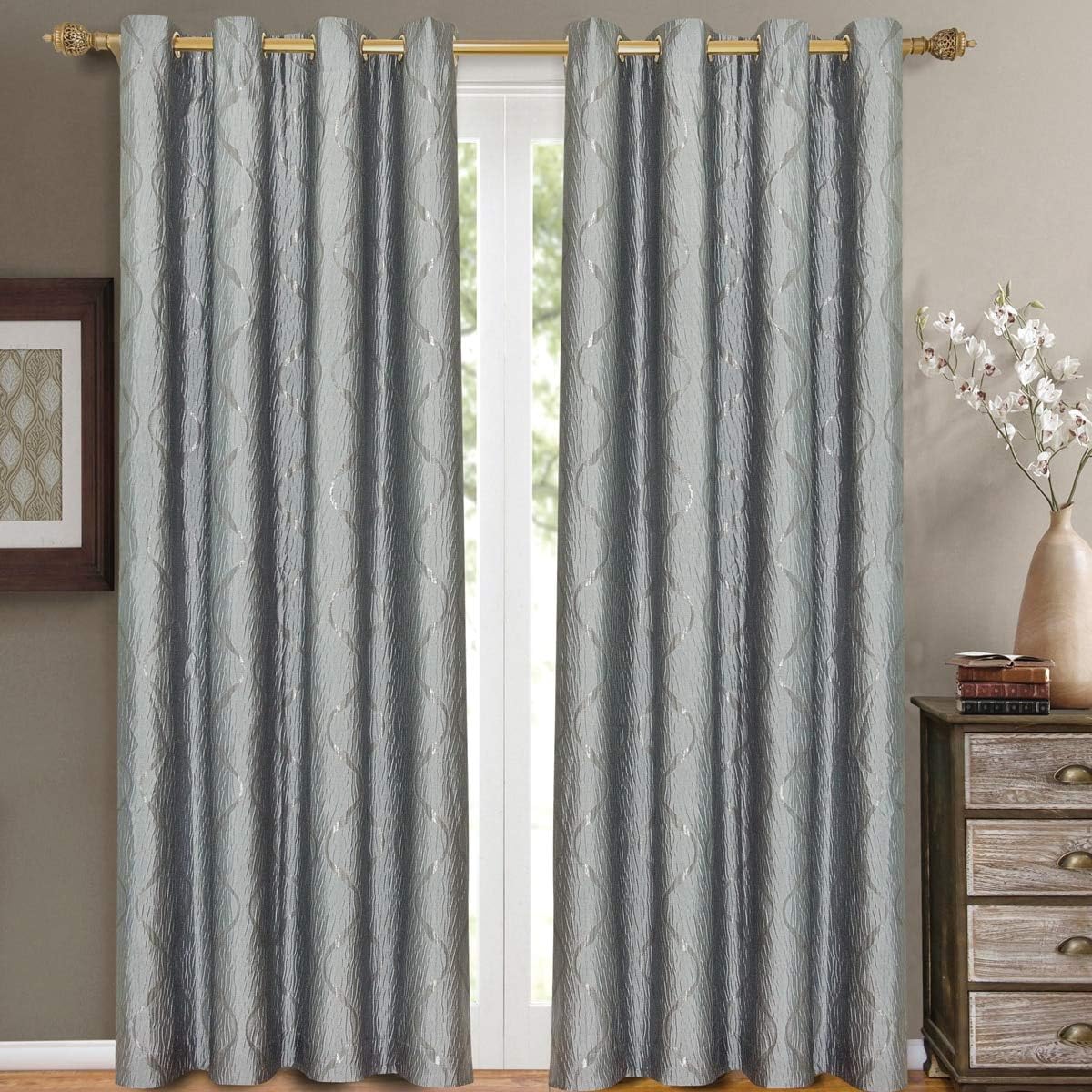 Royal Tradition Laguna 104-Inch Wide x 84-Inch Long, Jacquard Set of 2 Grommet Top Curtains, Blue