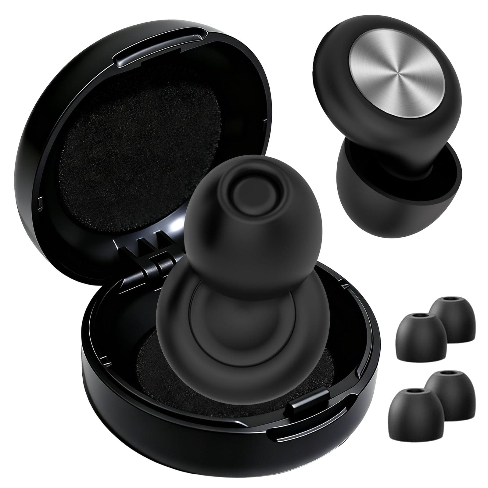 Tapones Oídos Ruido Dormir, Tapones para Dormir Anti Ronquidos y Conciertos, Tapones para Oídos Reutilizables, Ideales para Músicos, DJs, Dormir y Ambientes Ruidosos(Plata + negro)