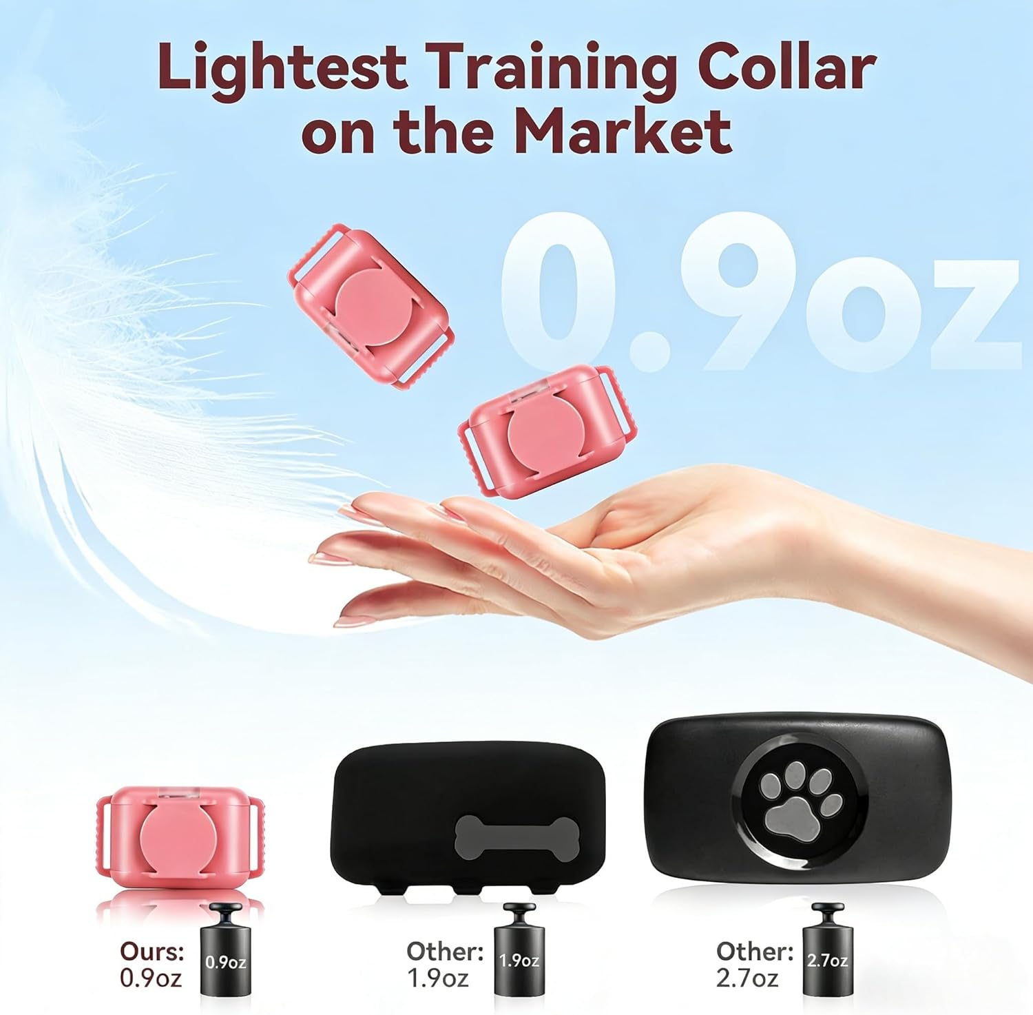 Smallest No Shock Dog Training Collar, Lightest Vibrating Dog Collar with Remote, Vibration Collar for Small Dogs 5-15lbs, Beep and Vibrate Only, Safety Lock, Waterproof，No Prongs, Pink