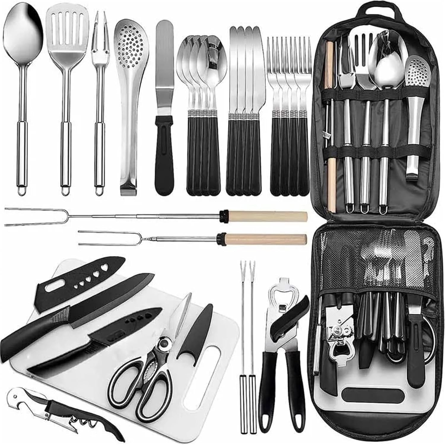 Camping Utensil Set Stainless Steel Camping Cooking Utensils Set Essential Accessories Gear Must-Haves for Travel