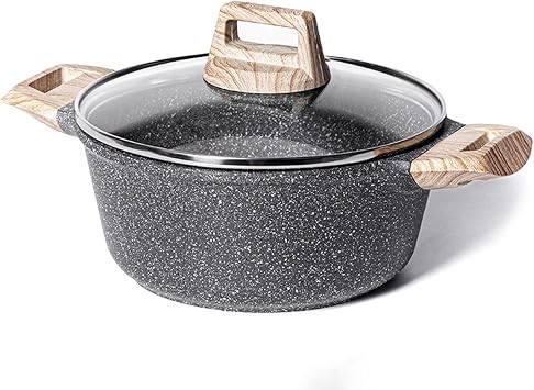 Toutrop Nonstick Stock Pot with Lid, 5 Quart Granite Large Soup Pot Pasta Cooking Pot, Induction Compatible Stockpot, PTFE & PFOA Free
