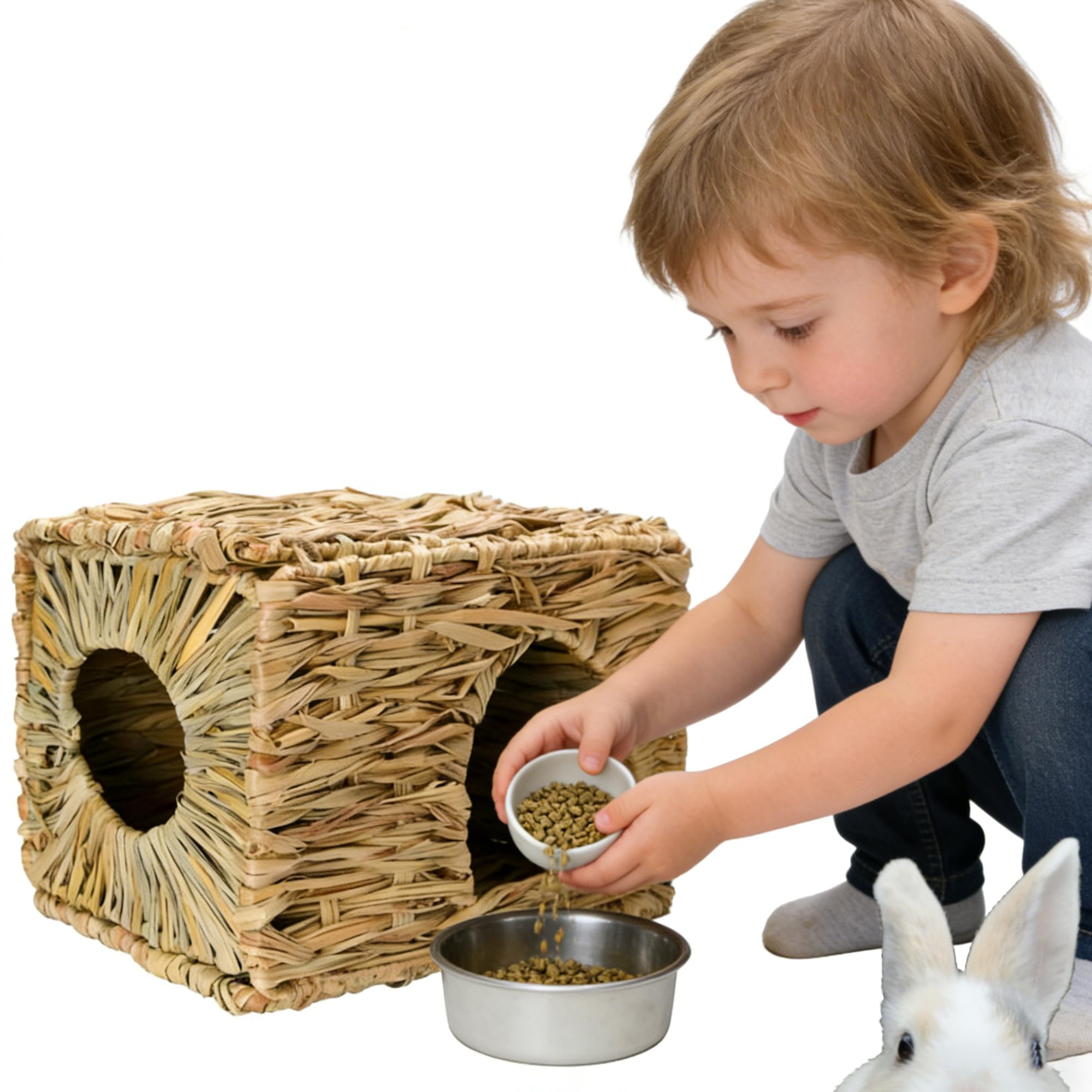 Folding Straw House, Rabbit Grass House, para Rabbit Guinea Chinchilla Hurón, Multi-Utilidad, Comestible, No tóxico, Chew Toy para animales pequeños