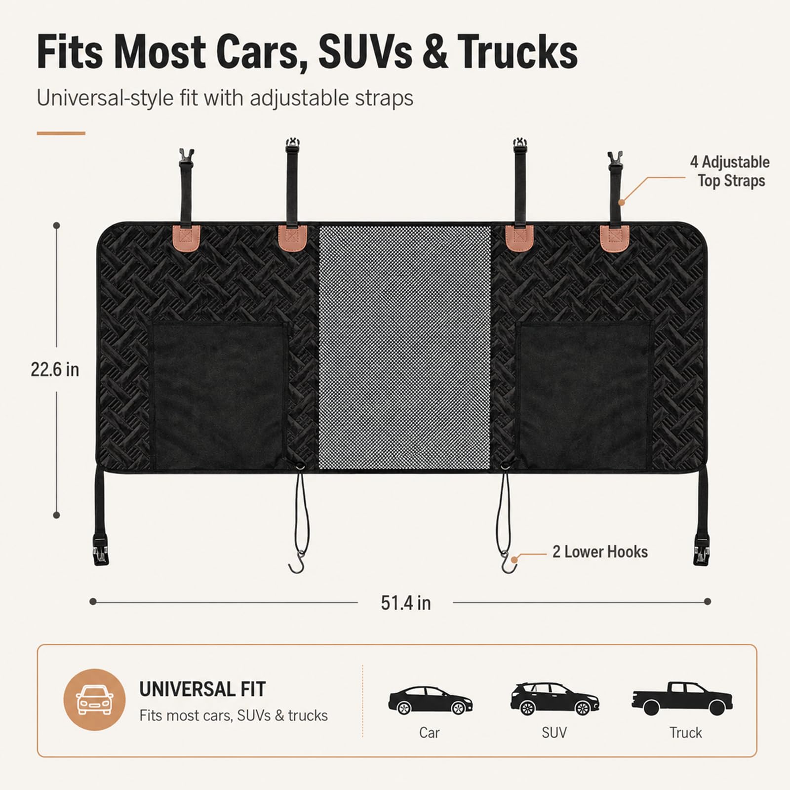 Hunde Auto Barriere, Hunde Netz für Auto Divider, Haustier Barriere mit 2 Mesh Organizer, Universal für Auto, SUV, LKW