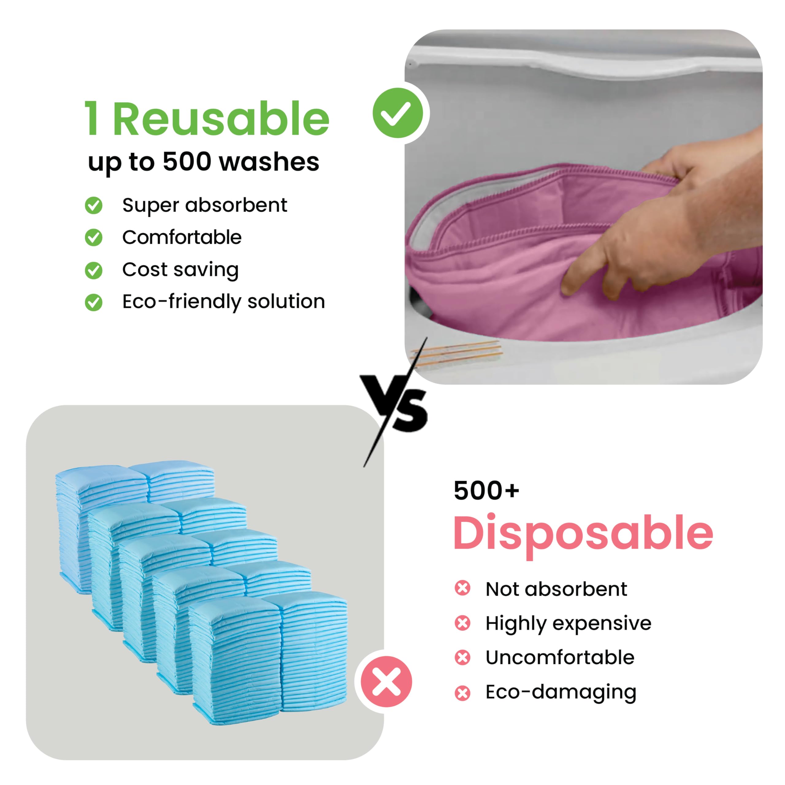 IMPROVIA Lot de 4 alèses lavables, haute absorption et réutilisables pour incontinence pour enfants, adultes, personnes âgées et animaux domestiques, protection imperméable (rose et blanc, 86,4 x 91,4