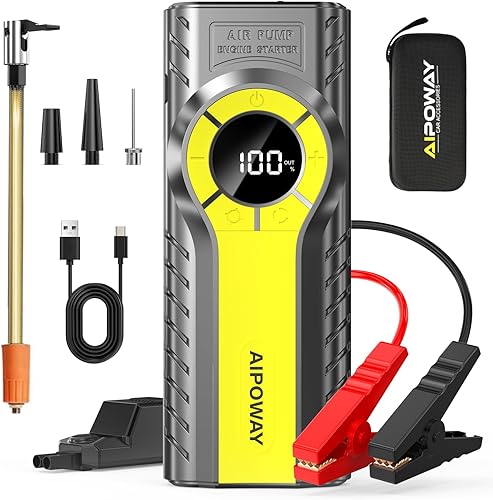 Arrancador de coche con compresor de aire, batería de arranque de 7000 A (todo gasolina12.0L diesel) 12 V 160 PSI, cables de puente con LED, caja de