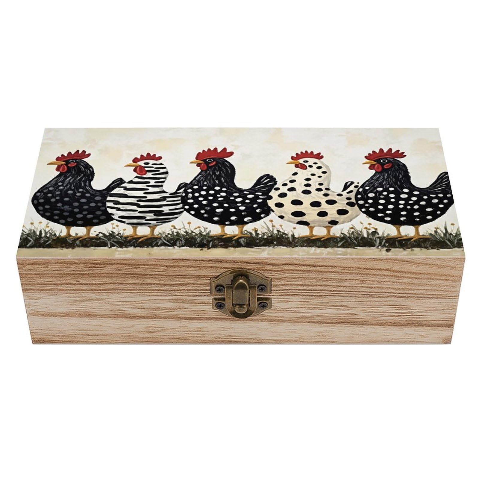 HLBSDM Colorful Chicken Vintage Wooden Keepsake Box with Hinged Lid And Locking Clasp, Decorative Storage Box for Jewelry, Trinkets And Small Accessories, Organizer for Home Or Wedding