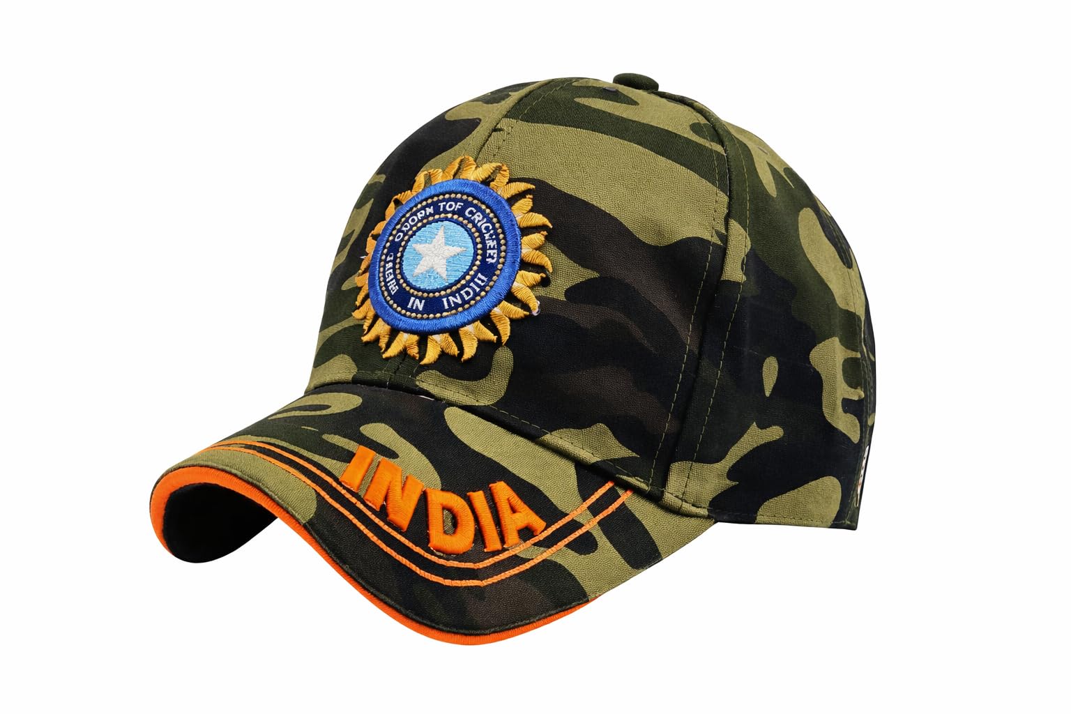 SBSK Sports Cricket Cap, Camouflage Pattern with India Embroidery, Adjustable Baseball Cap for Boys and Girls-image-0