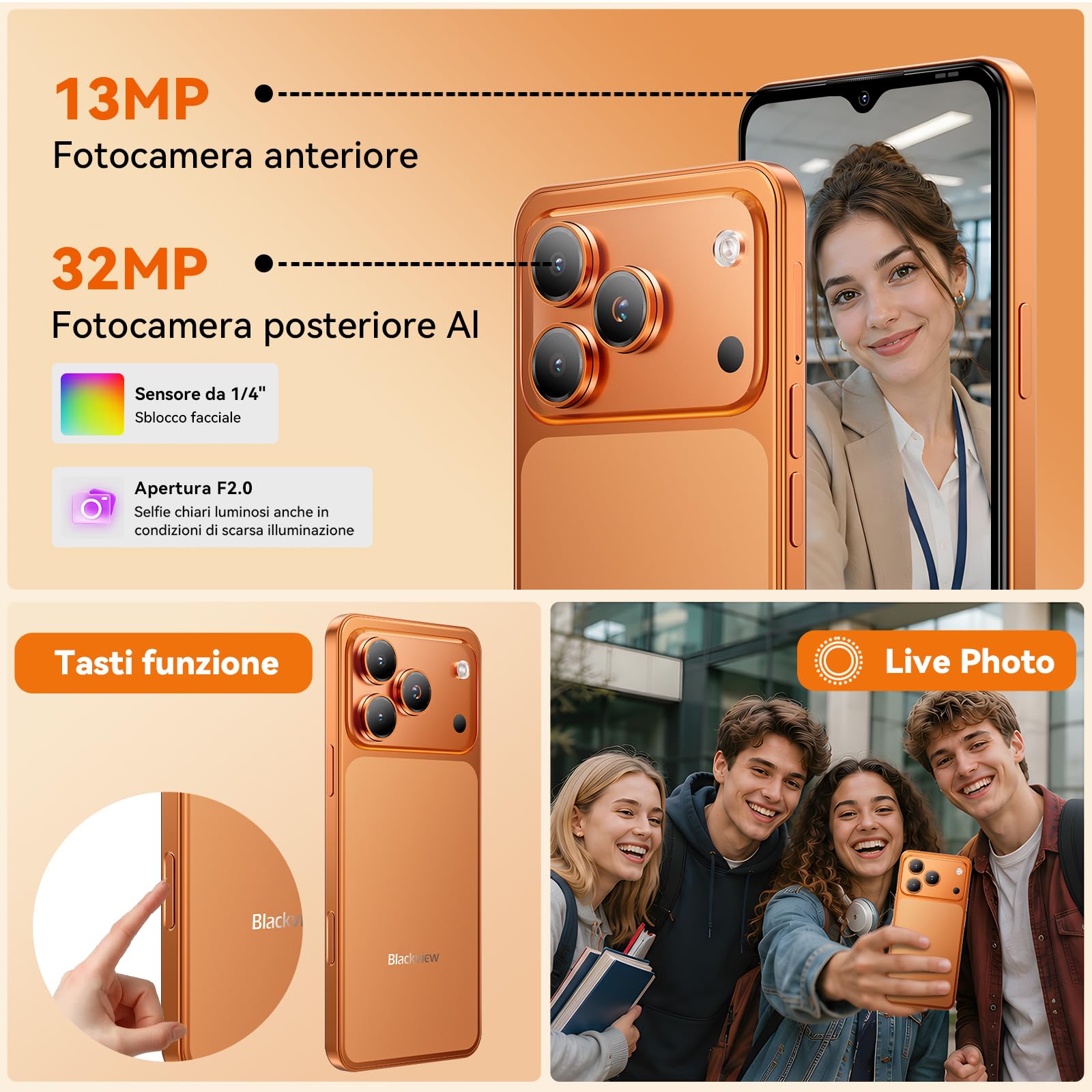 Blackview WAVE 7C Android 16 Smartphone Offerta, 32MP+13MP, 16GB+128GB | 6.56" Cellulare in Offerta TF 2TB, 5000mAh, 4G Cellulari Dual SIM WiFi 5G, 3.5mm/FM/IP54/3 Slot Per Carte/3 Anni Garanzia