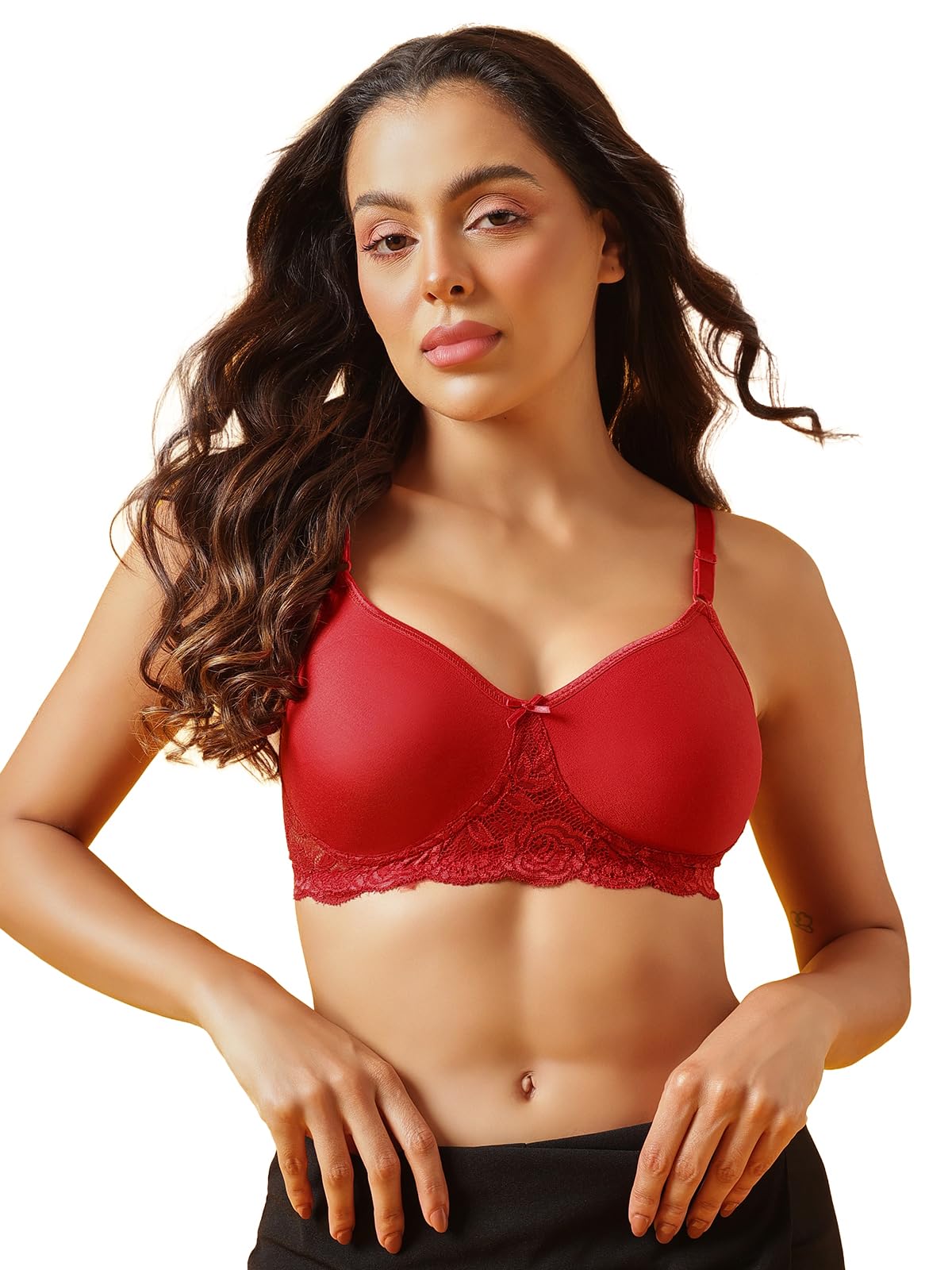 Clovia Women's Cotton Unpadded Non-Wired Full Cup T-Shirt Bra, red, 34B