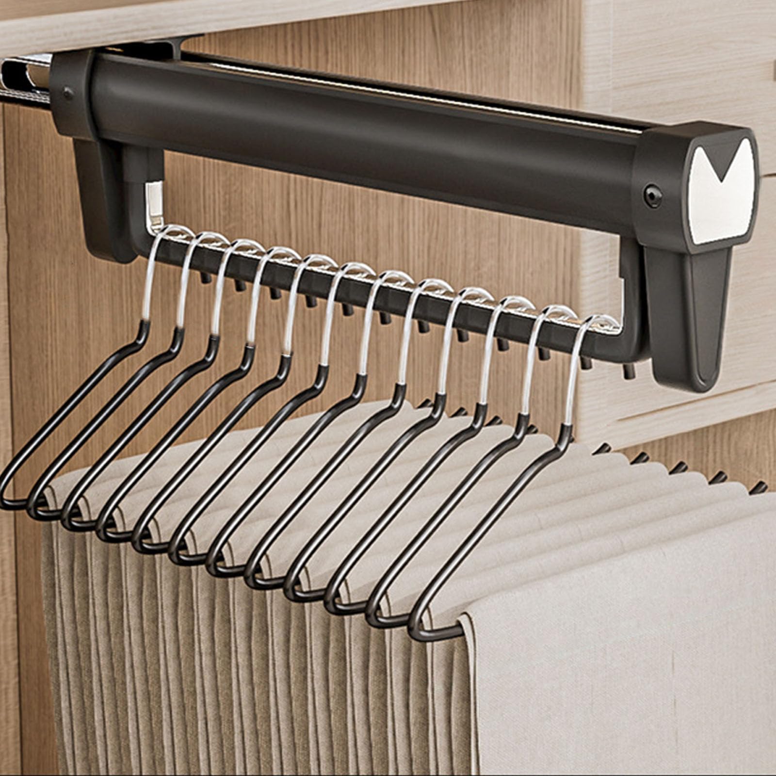 MICFENY Adjustable Pull Out Clothes Storage Rod Space Saving Aluminum Alloy Hanging Rails for Wardrobes and Drying Racks