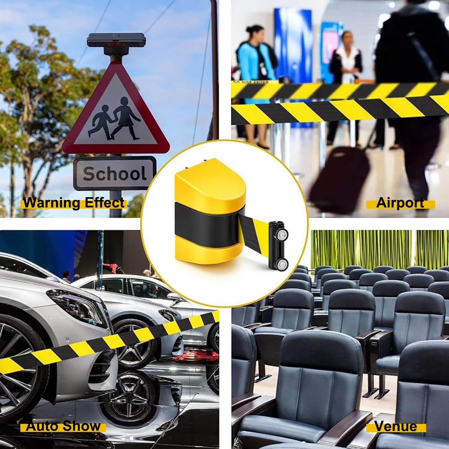 Postes Separadores Catenarias con Cinturón Retráctil Magnética 10m, Cinta de Barrera Retráctil, Barrera de Seguridad para Control para Estacionamiento al Aire Libre, Perforador