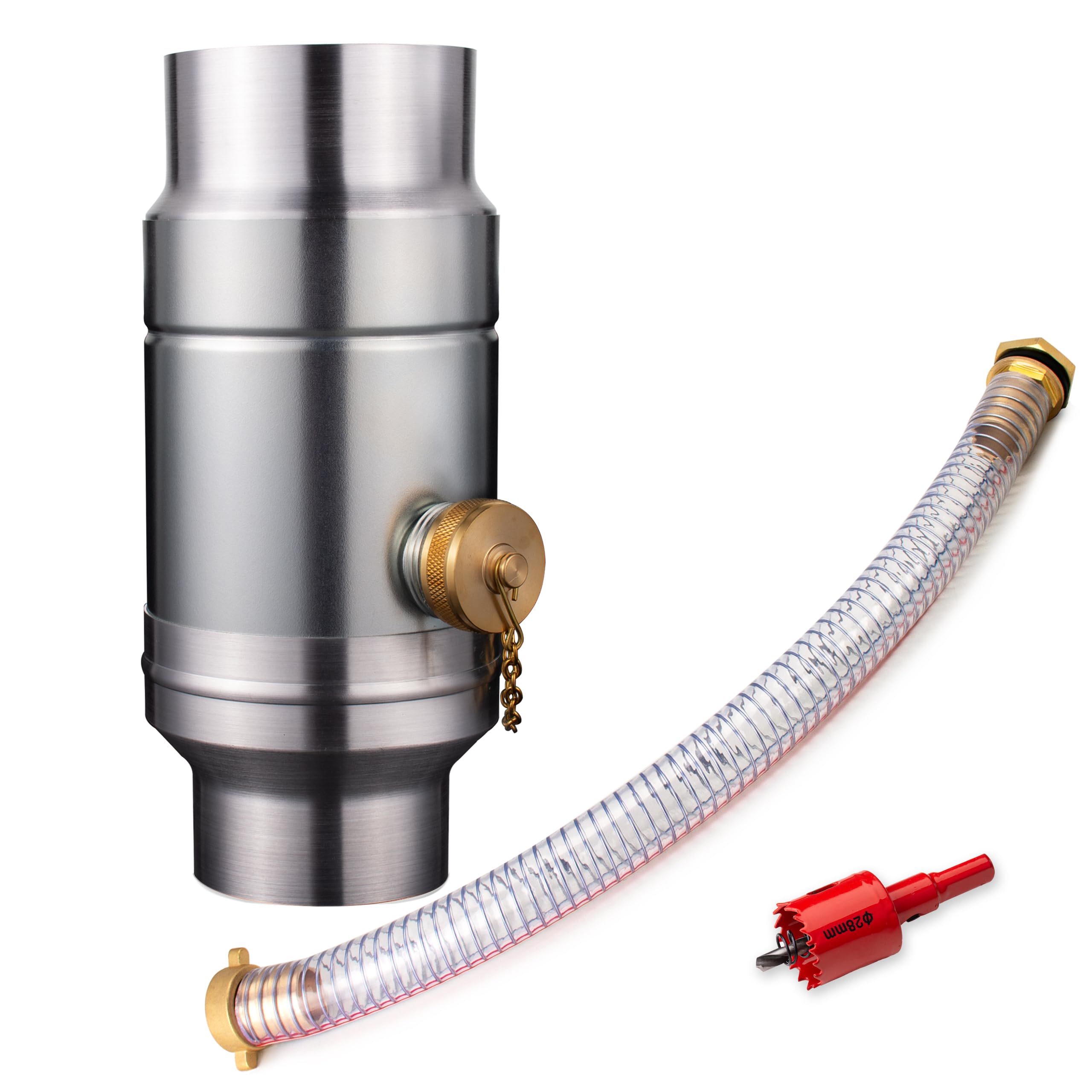 IGarden 80 mm rainwater collector with 45 cm hose and barrel connection for the downpipe, galvanised sheet steel + aluminium rain collector, double-walled construction, downpipes DN80 water collector