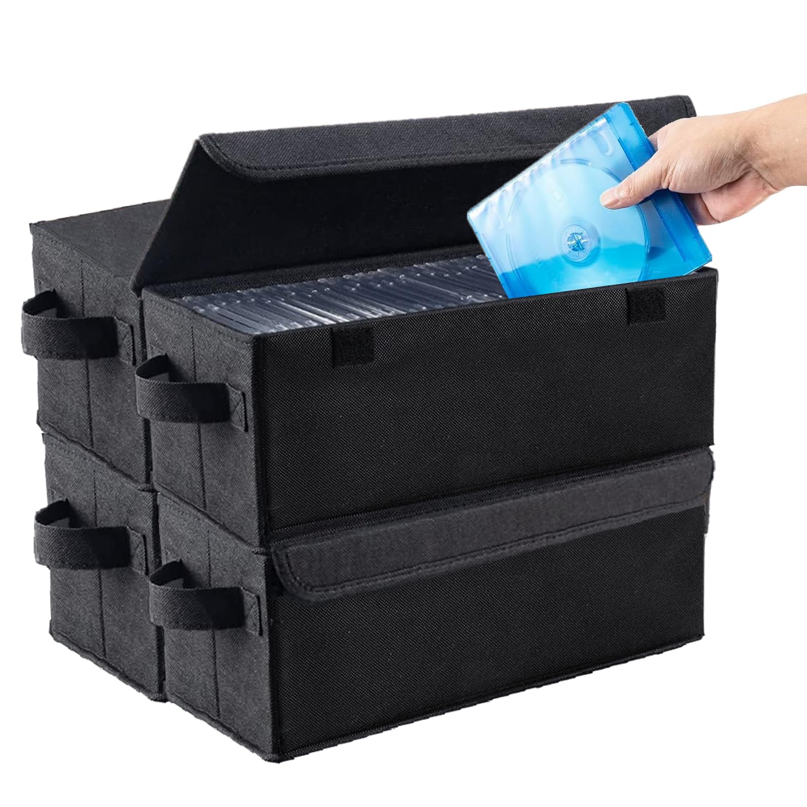 Aolawco 4 Pack CD Storage Boxes with Lids-13.8"*6.2"* 5.5" CD Case Storage