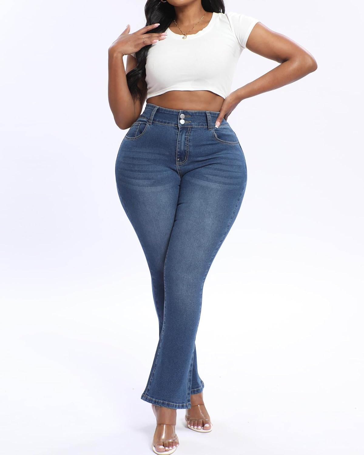 Plus Size Jeans Bootcut Stretchy for Women High Waisted Modern Curvy Flare Trouser Jean - Image 6