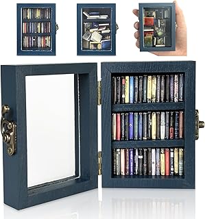 Anxiety Bookshelf Mini Bookshelf Ornament Miniature Bookshelf Decor Shake Bookshelf Shake Away Your Anxiety Miniature Book Library with 60pcs Mini Books for Book Lovers Home Room Office Decor (Blue)