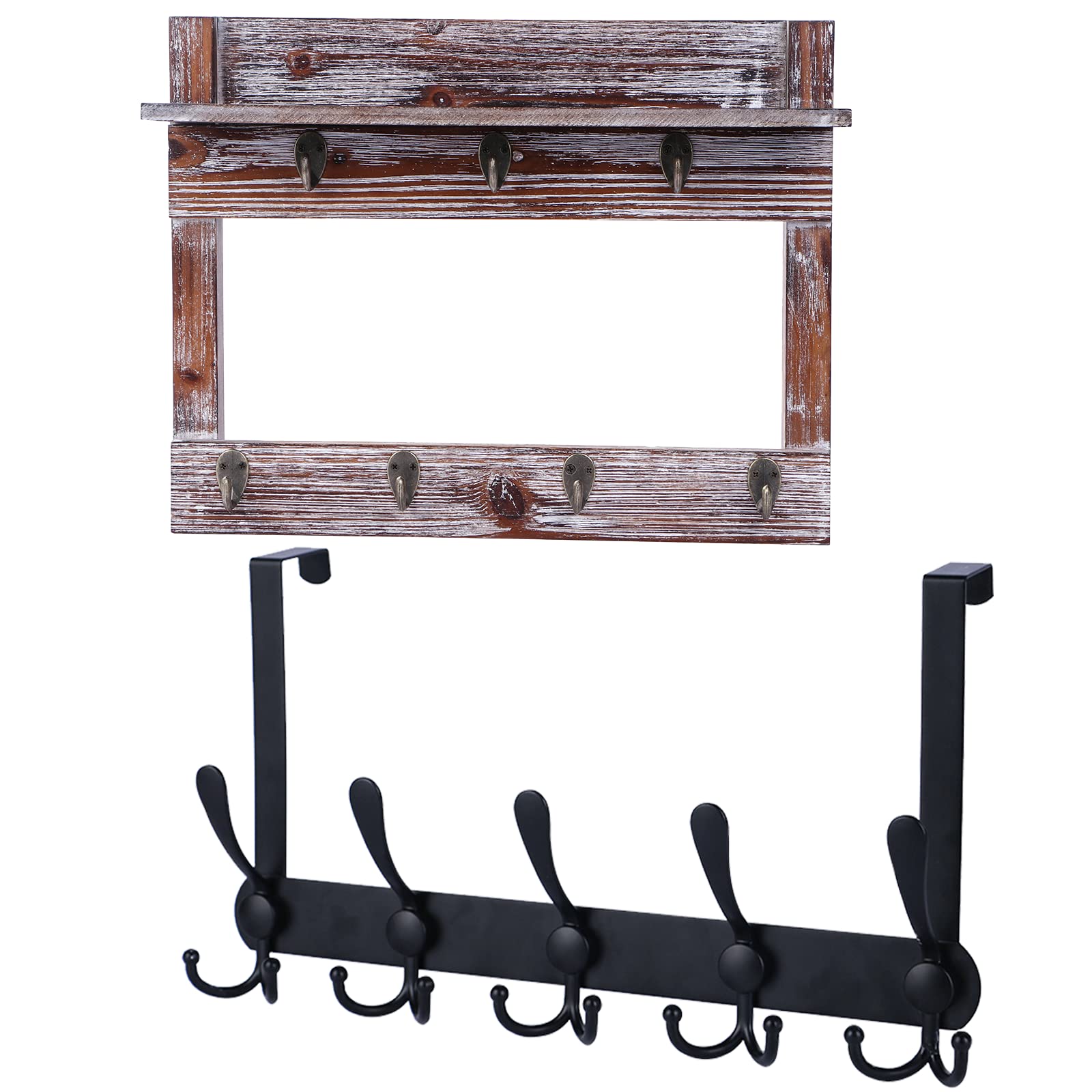 Encozy1 Over The Door Hooks and 1 Wall Mounted Cup Rack with Shelf