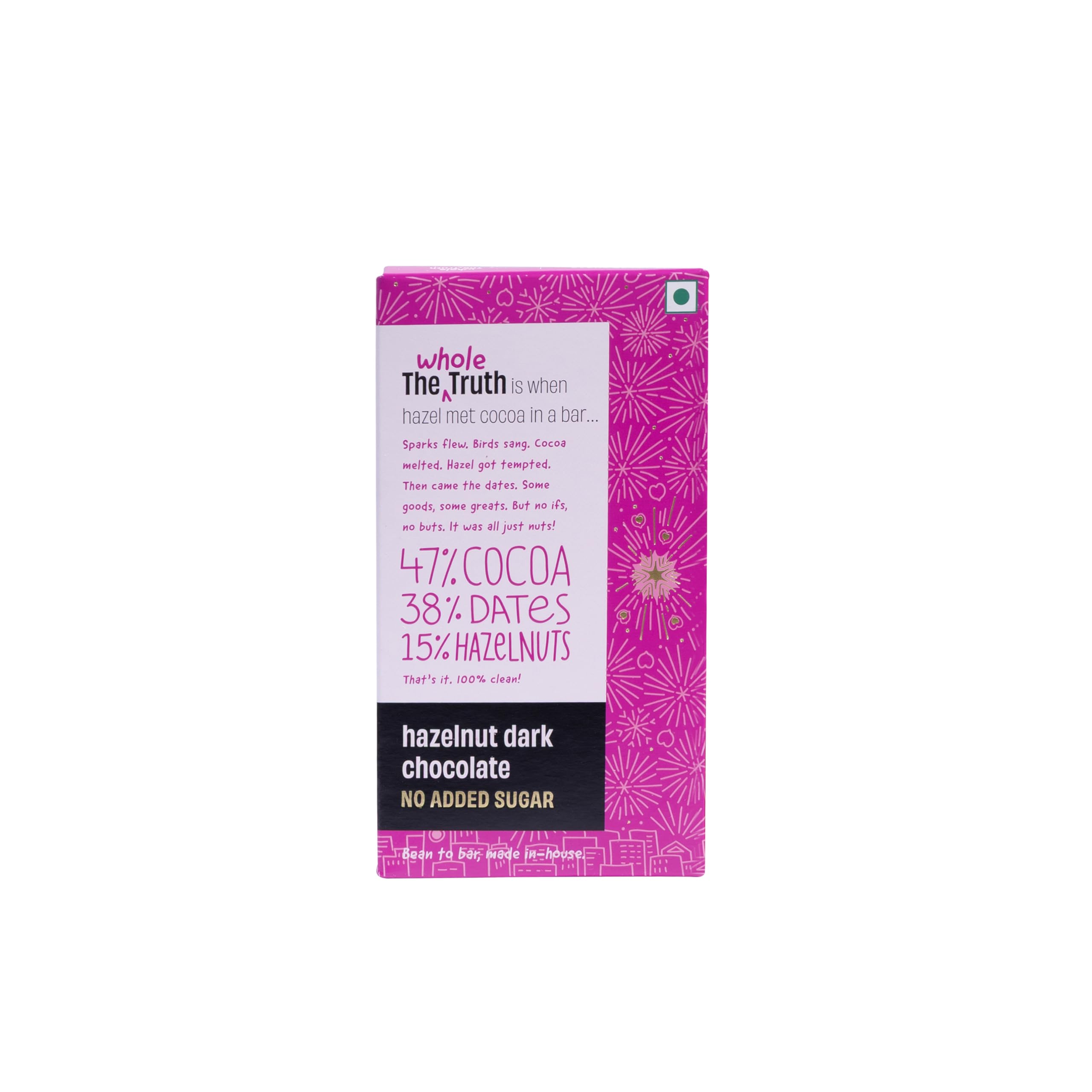 The Whole Truth - Dark Chocolate - No Added Sugar - Sweetened Only with dates - 47% Cocoa - 38% Dates - 15% Hazelnuts
