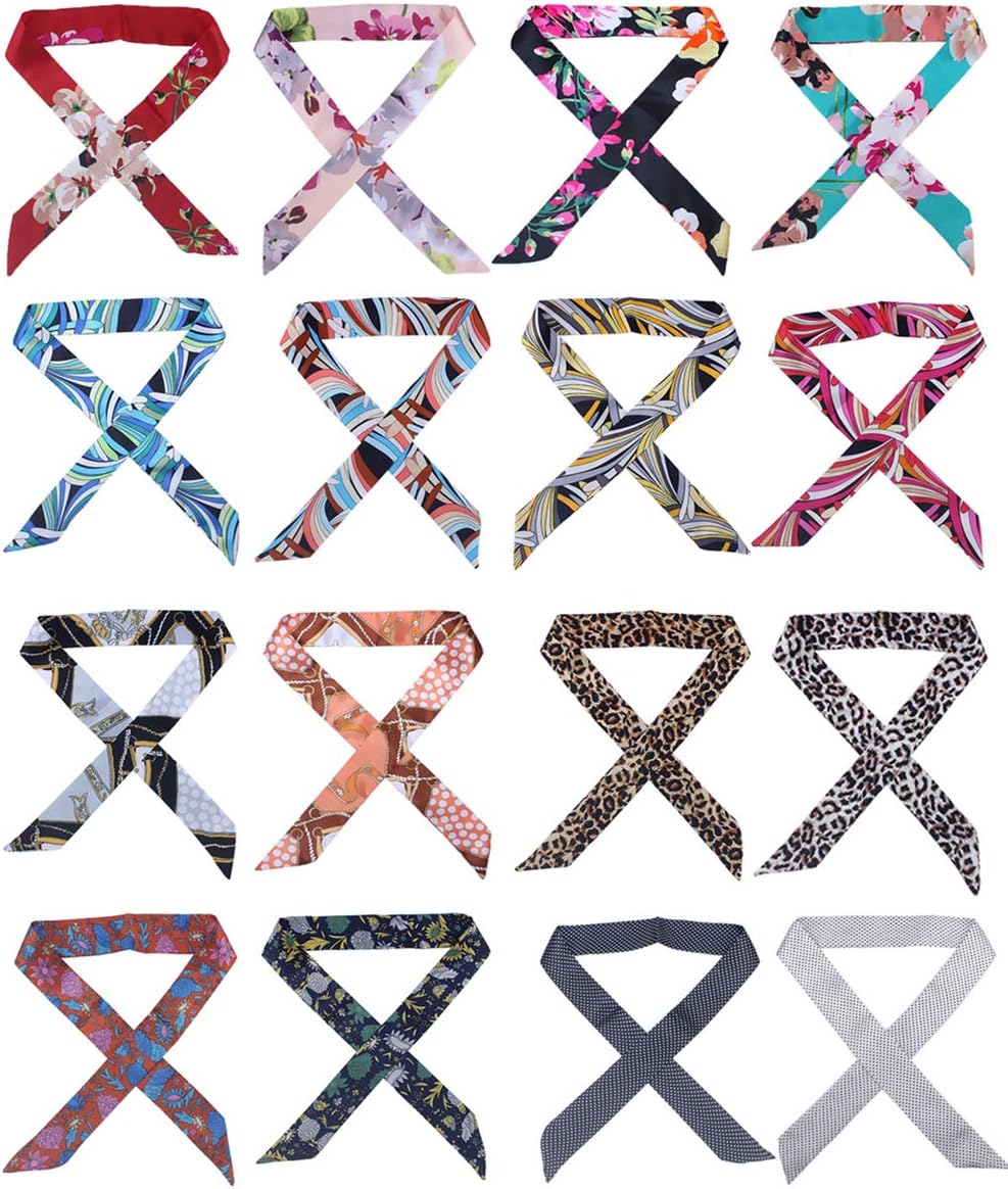 Fashion Narrow Neckerchief Bag Handbag Handle Ribbon Scarf for Women Head Hair Wrist Package Decoration 16 Pack