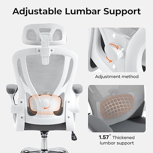 Miniatura 7 de Silla de oficina ergonómica con soporte lumbar, soporte para la cabeza, función de balanceo, reposabrazos de relleno, silla de escritorio de malla