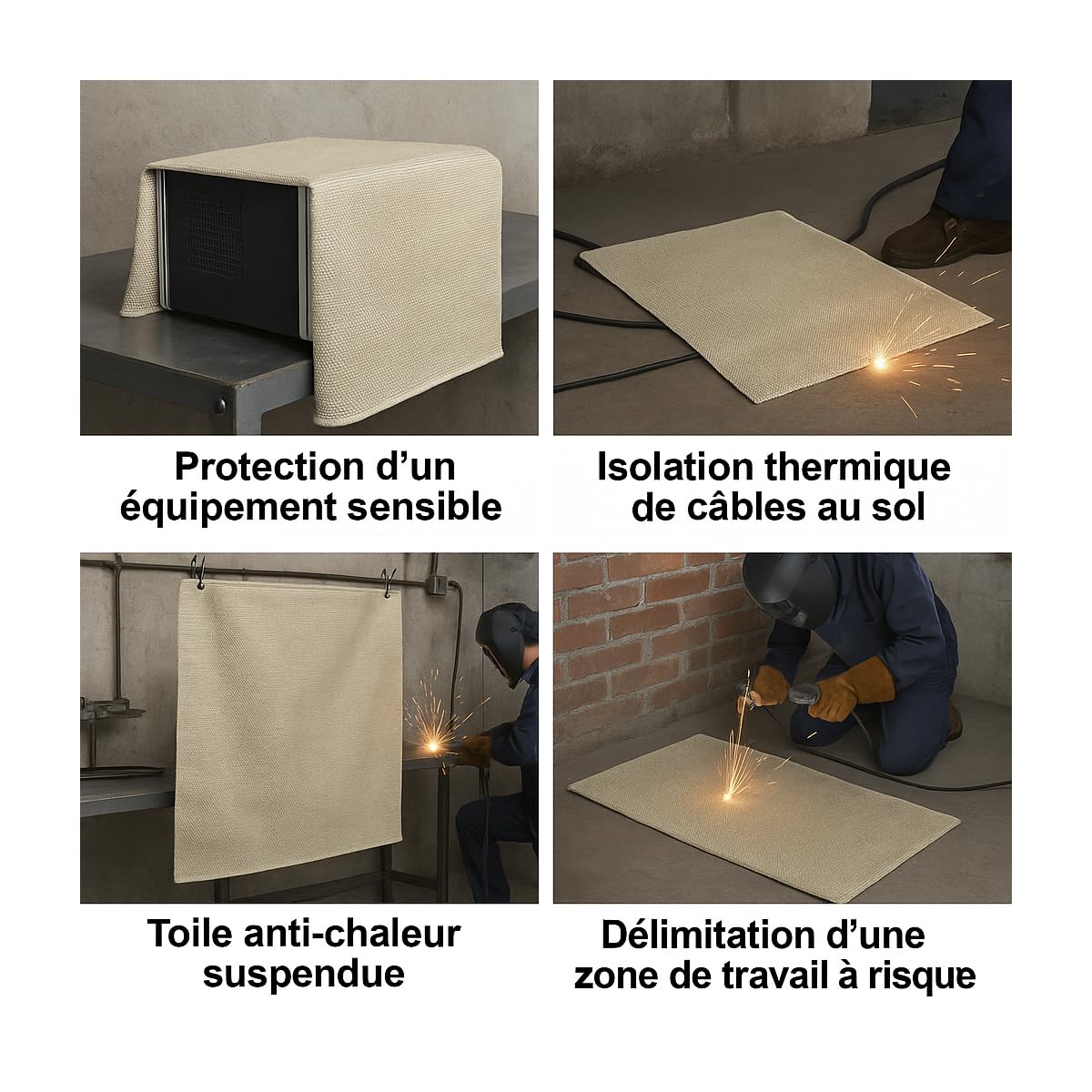 Proweltek - Bâche de Soudure Professionnelle 2x2 m, Toile de Protection Thermique M0 550°C Fibre de Verre PU Anti-Chaleur pour Postes de Soudage/Meulage