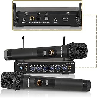 100 Channels Wireless Microphone Karaoke Mixer System with 2 Metal Handheld Microphones, Optical (Toslink), AUX, for Smart TV, Home Theater, Sound Bar (SWM16-2MEGA)