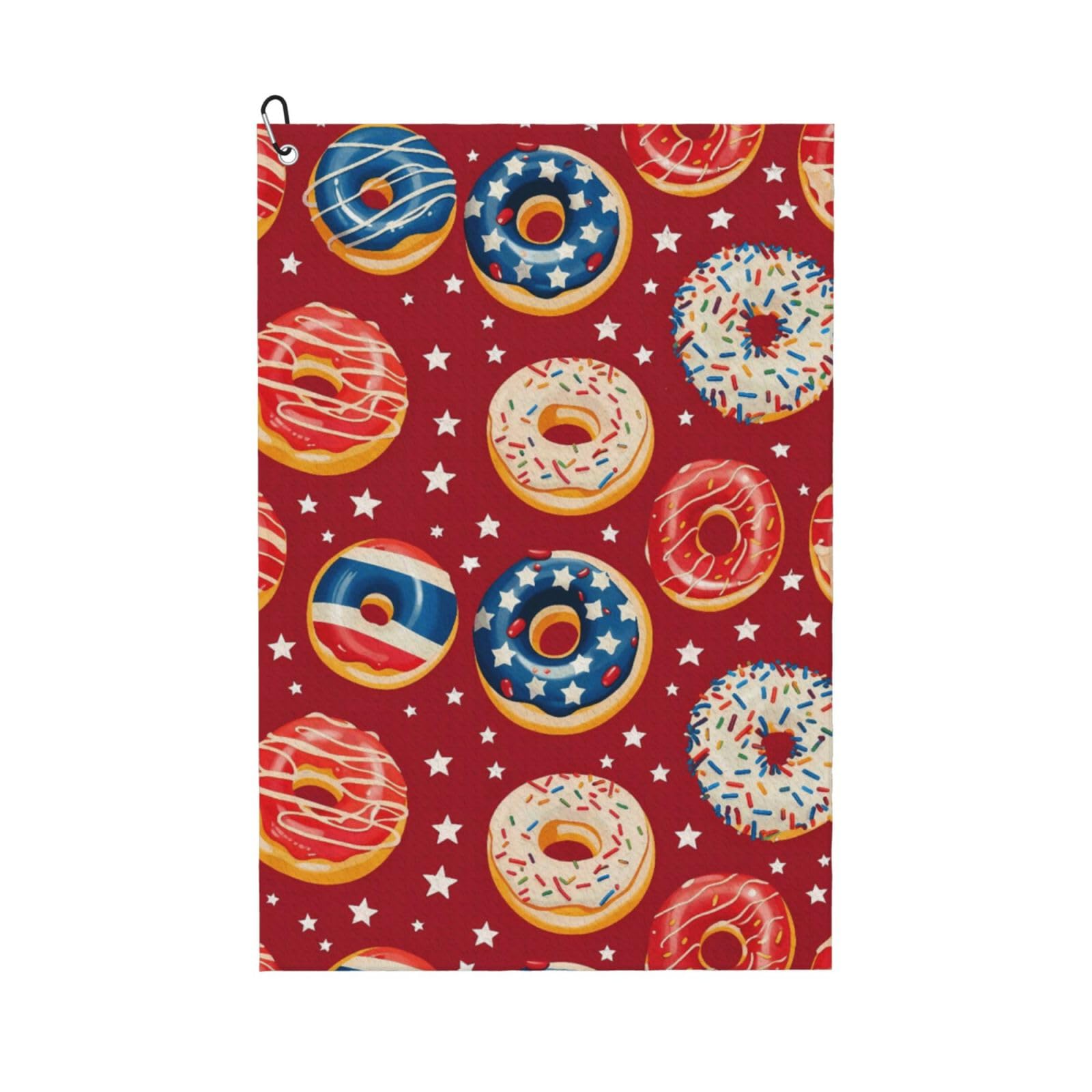 Oudrspo Patriotic Red White and Blue Donuts Multi-Functional Golf Towel | Absorbent Quick Drying 16x24in