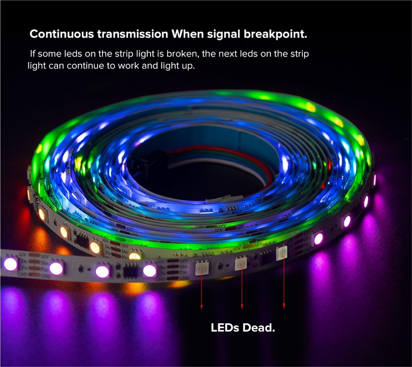 Luces LED WS2815 WS2811 WS2811 Control externo 1 IC Muchos LED RGB tira de luces LED Direccionables DC12V DC24V (5 m 12 V 1 IC to 3 LED, 60 LEDs, IP30)
