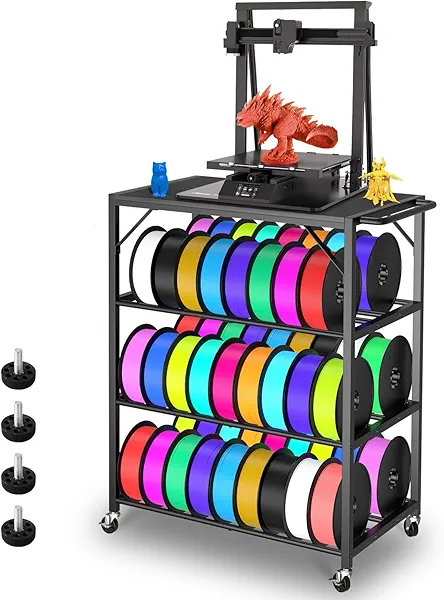3D Printer Filament Storage - 3D Printer Holder Rack Cart Rolling Heavy Duty Printer Table, Filament Spools Organizer Stand with Wheels for 3D Printer Filaments ABS/PLA/TPU/Nylon Accessories (Black)