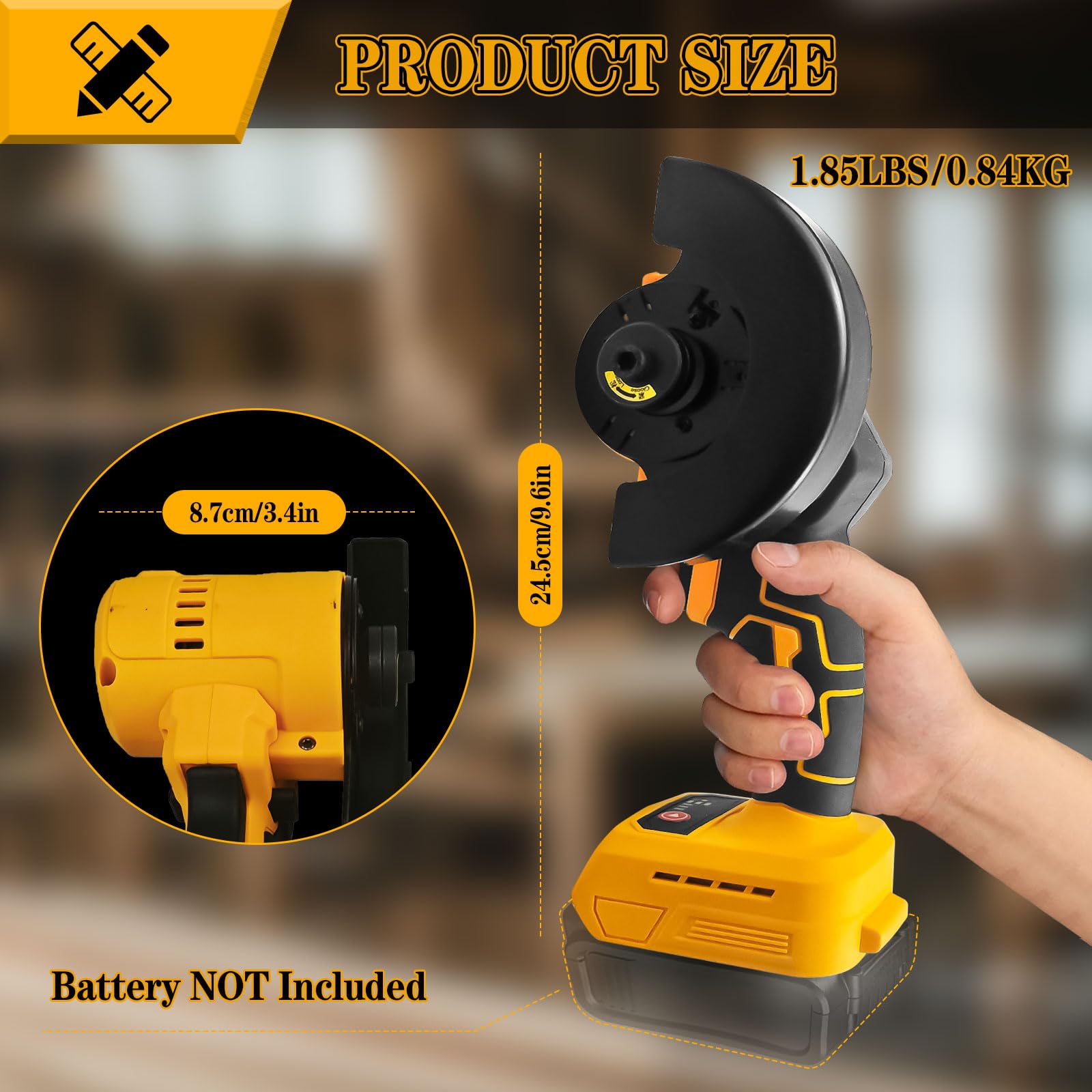 Bezszczotkowa akumulatorowa szlifierka kątowa kompatybilna z Dewalt 20 V, 500 W, 10 cm, mini szlifierka akumulatorowa z 9 ostrzami pił, 3 prędkości dla wydajnego szlifowania (bez baterii) (z płytą