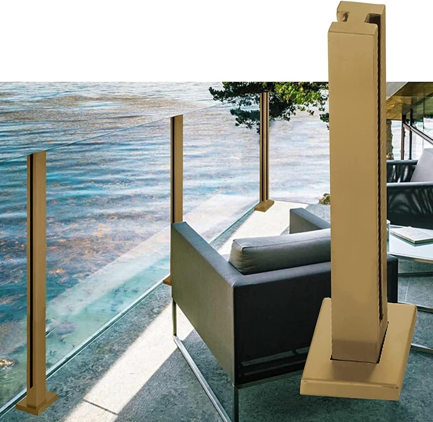 Poteau de support pour clôture de patio en verre au design épuré 105 cm