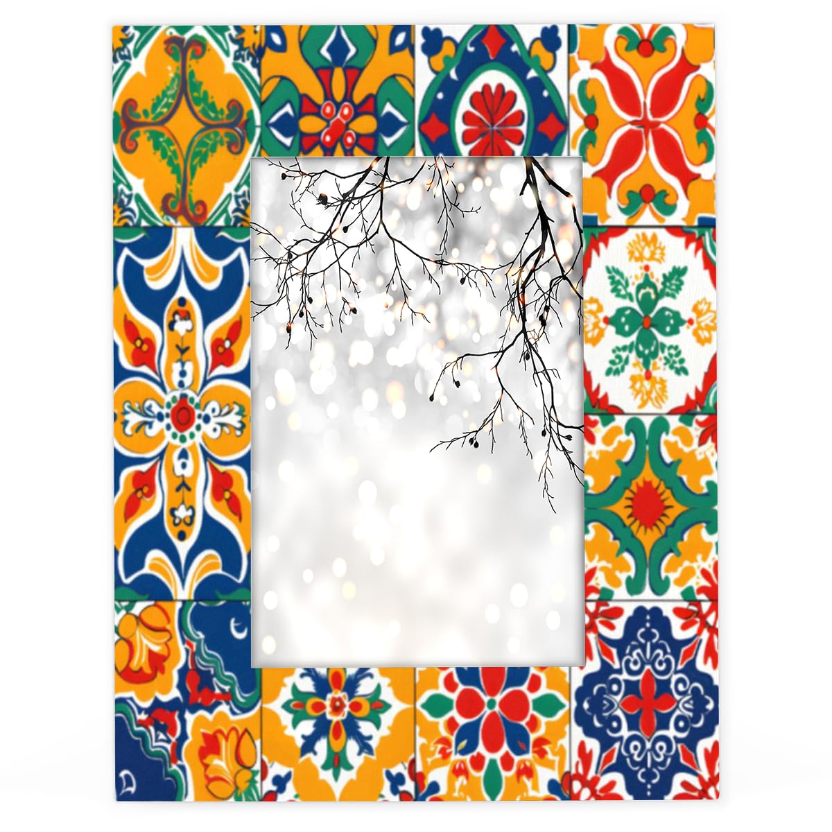Mintoprints Mexican Talavera Tile 5x7 Picture Frame, Mexican Tile Display Picture for Table Top Display and Wall Mounting 5x7 Wood Photo Frame