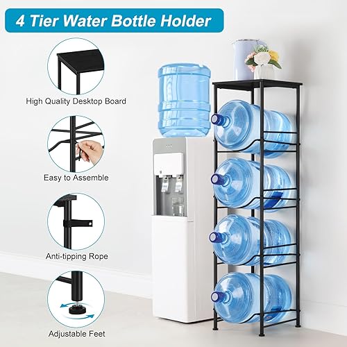 Miniatura 3 de ETELI Soporte para jarra de agua de 5 galones, soporte para botellas de agua de 4 niveles con estante de almacenamiento, soporte para dispensador de
